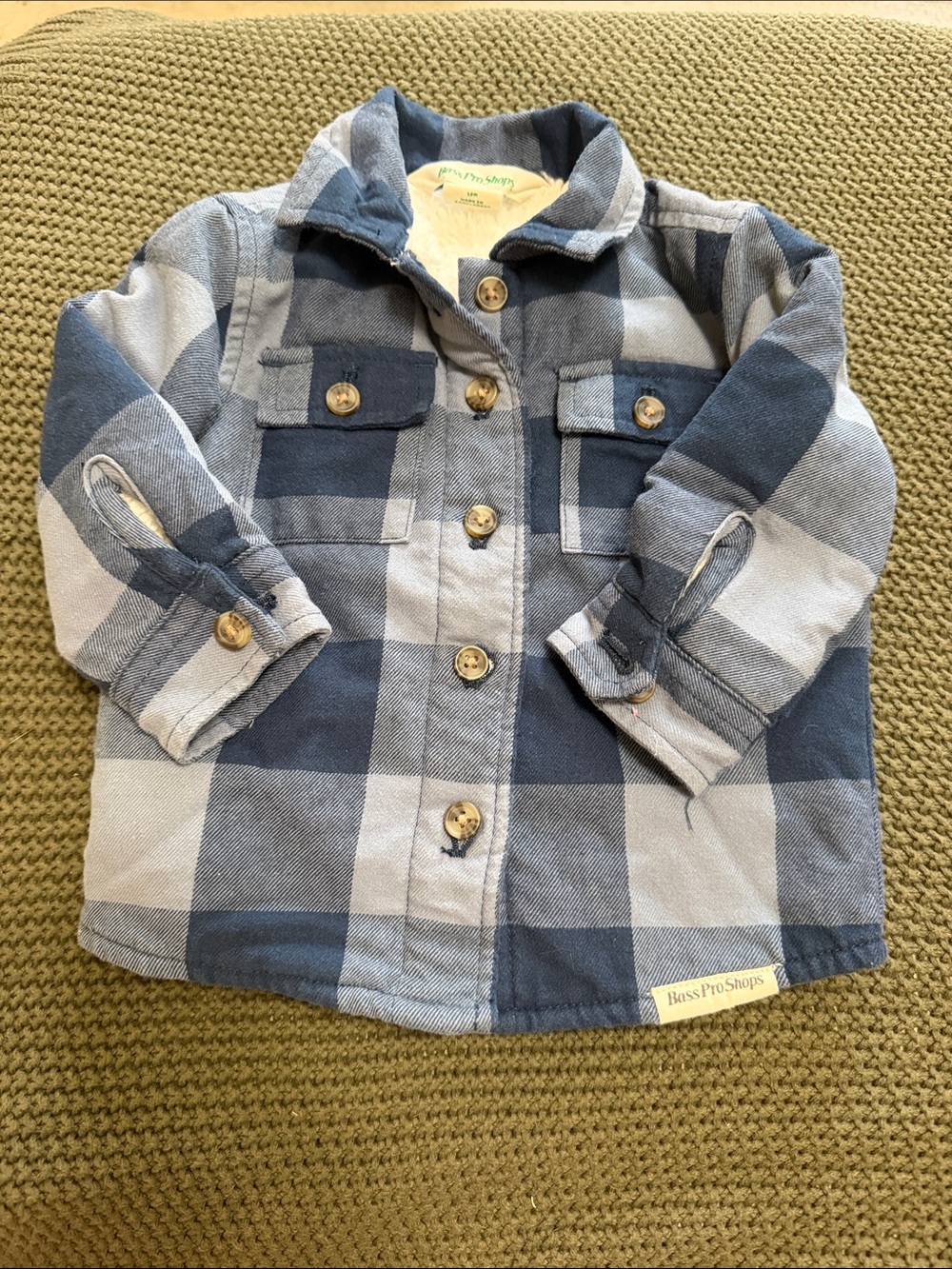 Bass Pro Shops Blue and Light Blue Plaid Kids Button-Front Jacket 12 Months
